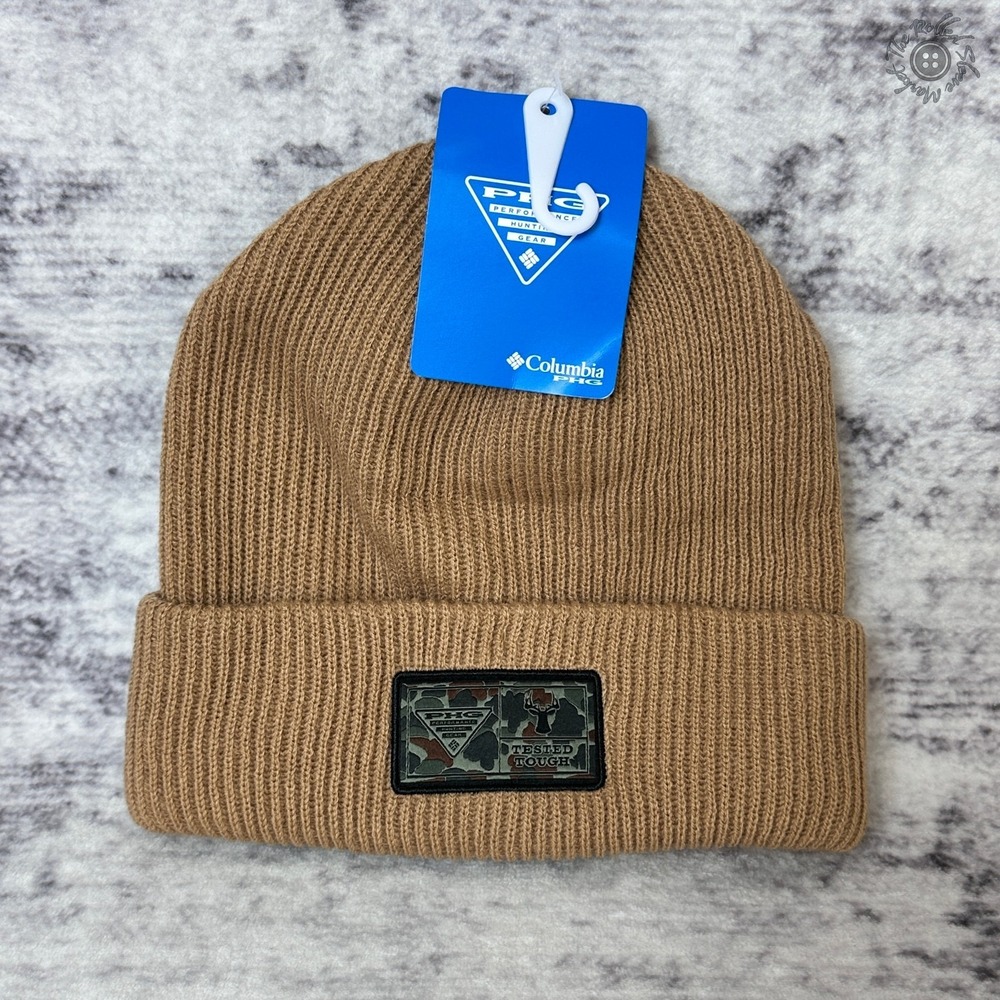NWT‎ Columbia PHG Patch Cuffed Beanie Winter Hat Tan Khaki Unisex OSFA CU5725